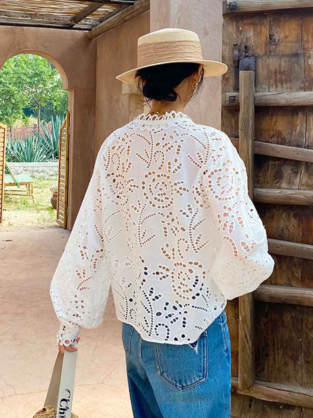Classic V-neck Embroidered Top