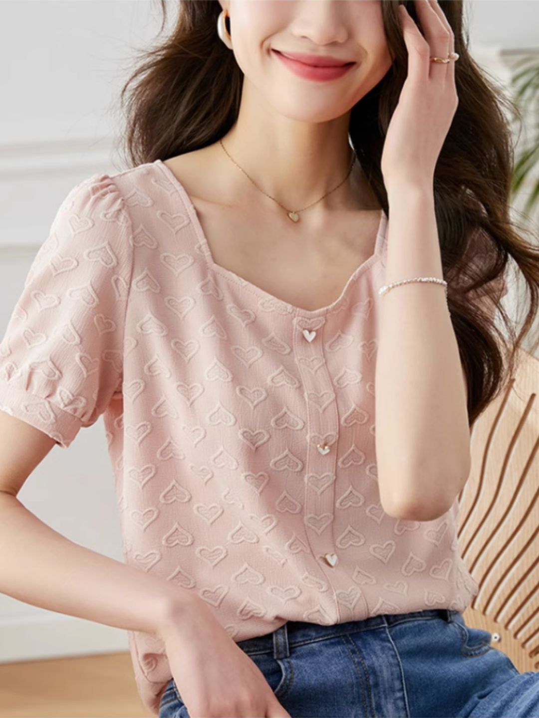 Heart Print Chiffon Shirt