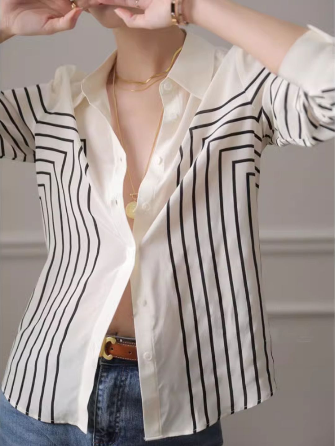 Temperament Striped Shirt Long Sleeve Top