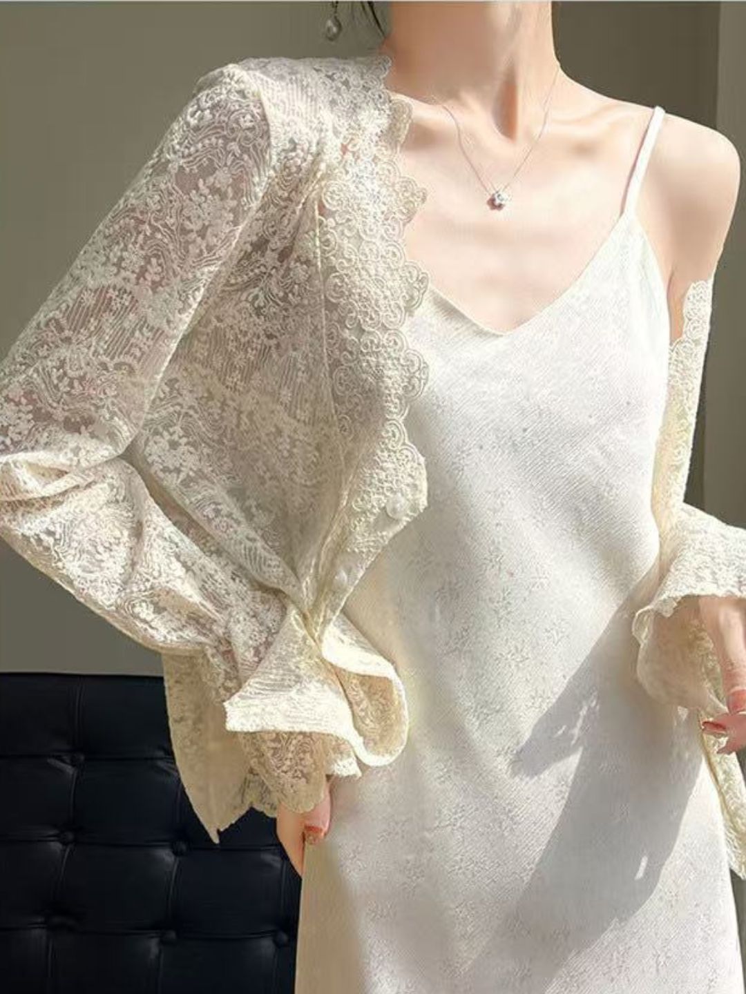 V-Neck Lace Hollow Top