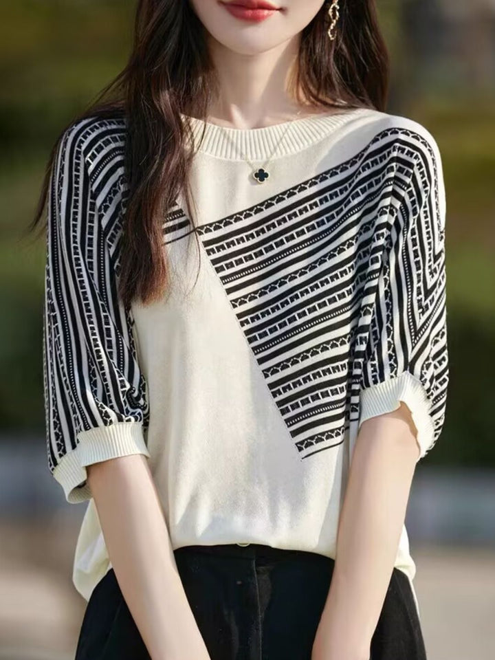 Elegant Contrast Color Knitted Top