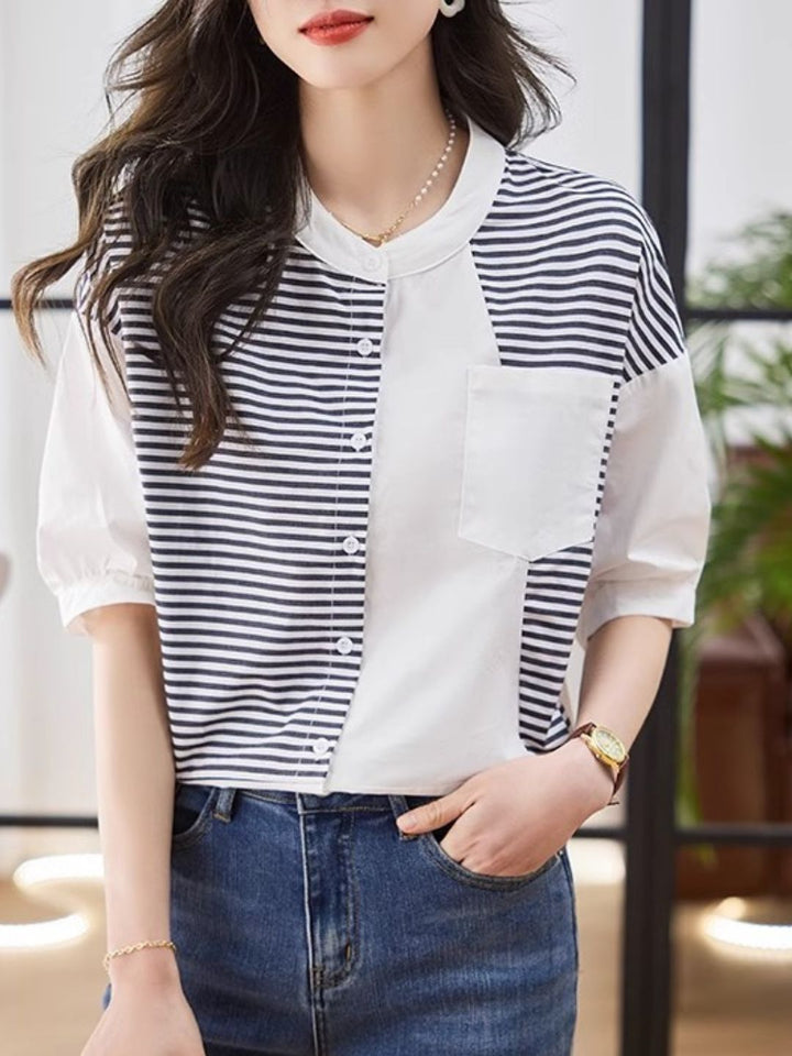 Paneled Striped Top - White