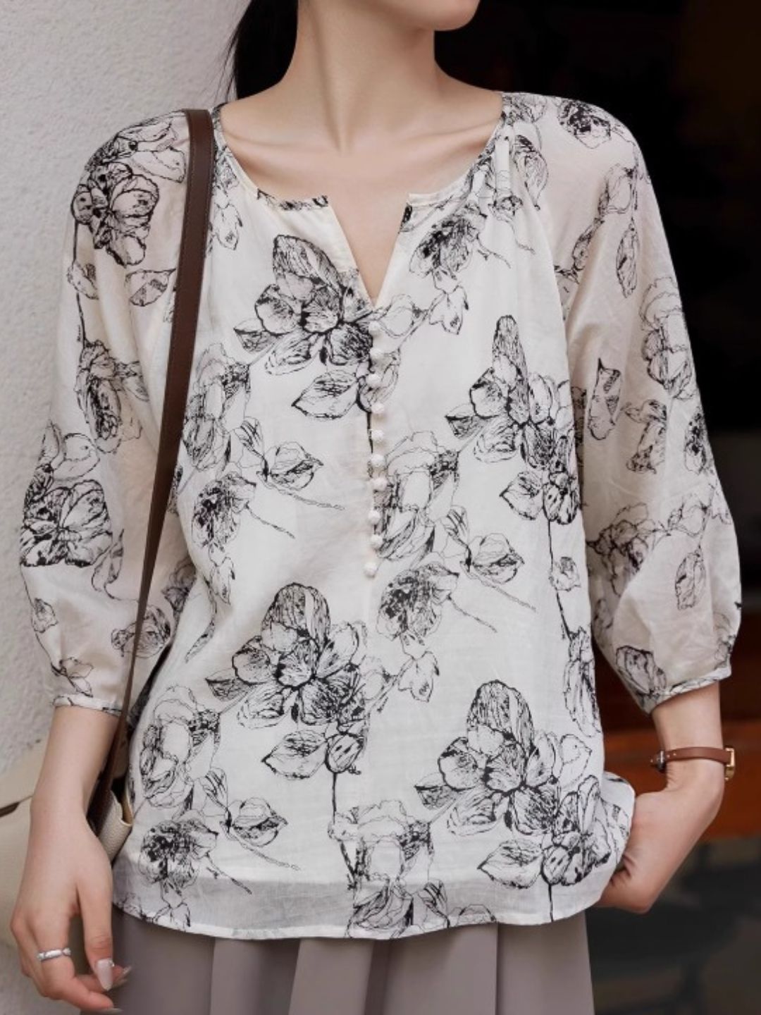 Retro Ink Print Loose Top