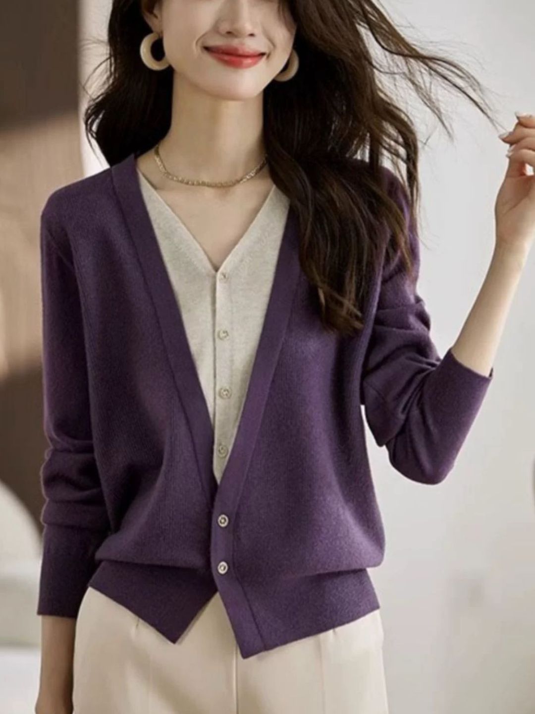 Colorblock Knitted Cardigan - Red