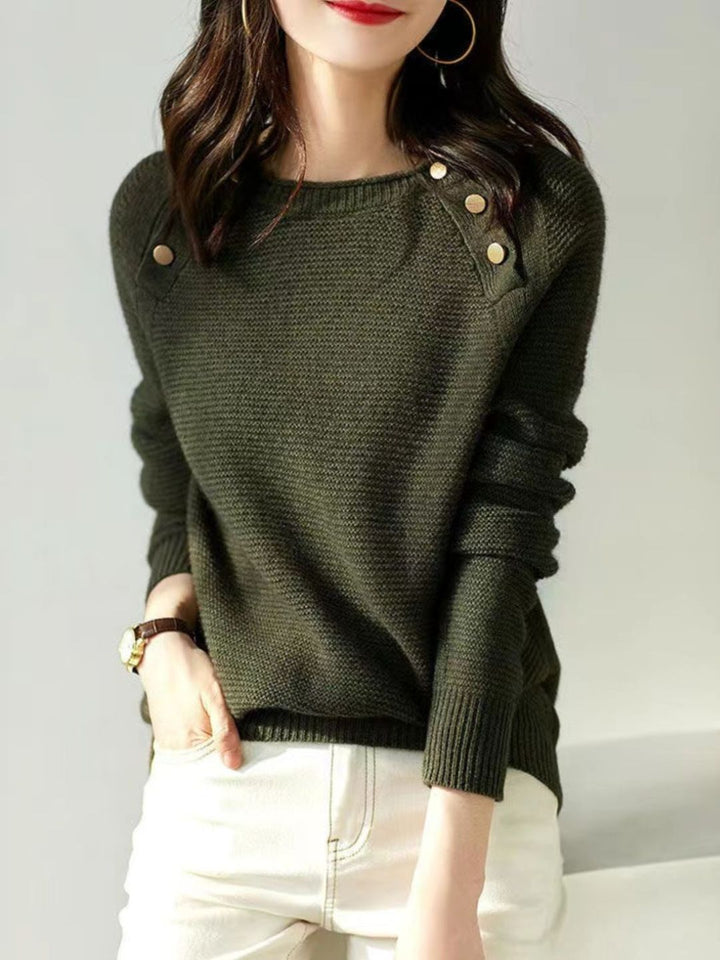 Retro Fashion Metal Button Sweater - Grey