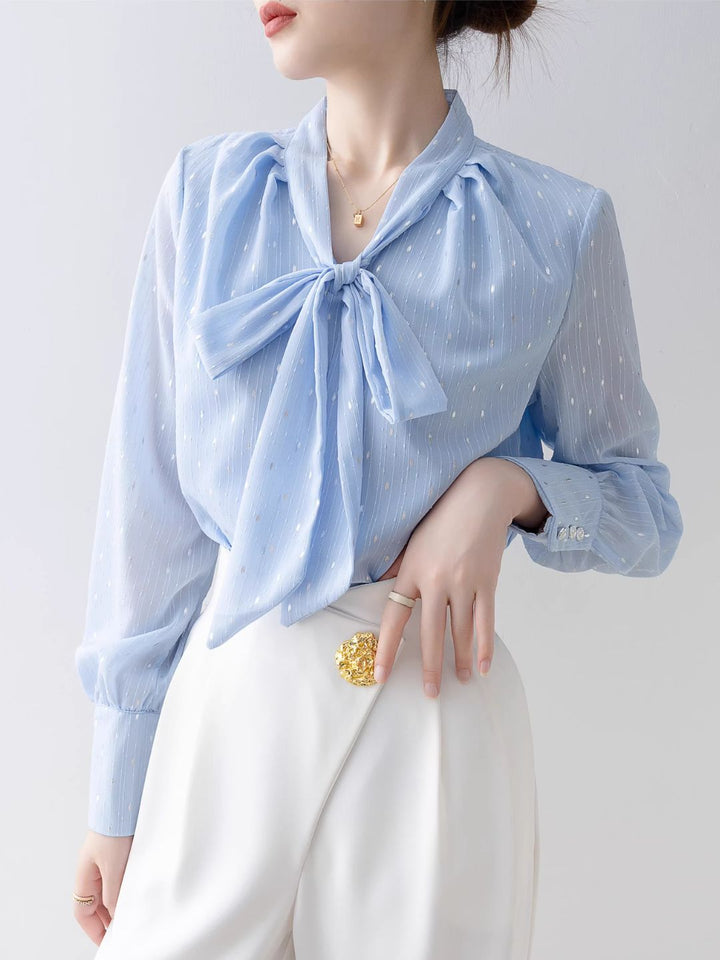 Loose V-Neck Bow Shirt