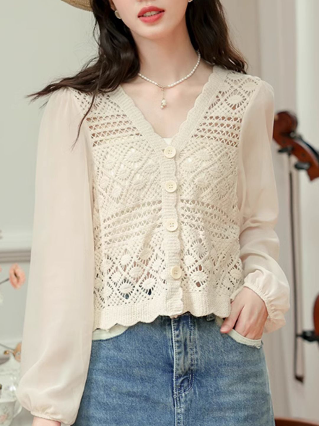 French V-neck Hollow Top