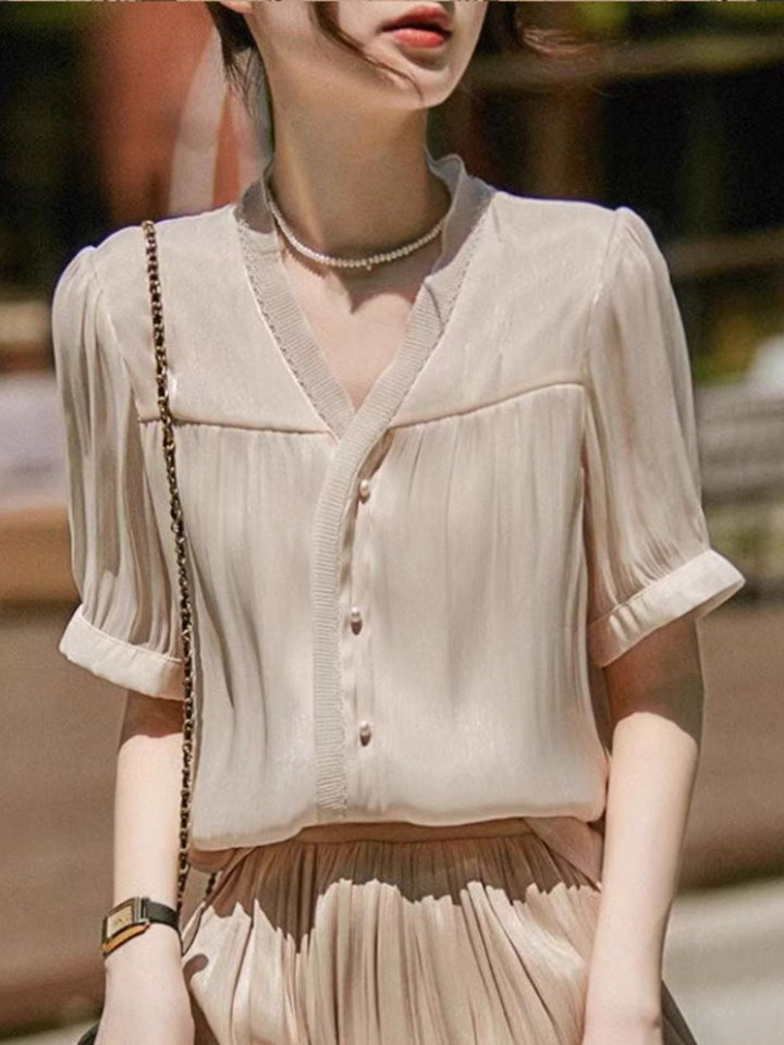 Elegant Short Sleeve Loose Shirt