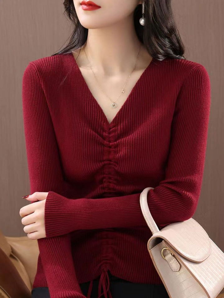 V-neck Drawstring Sweater