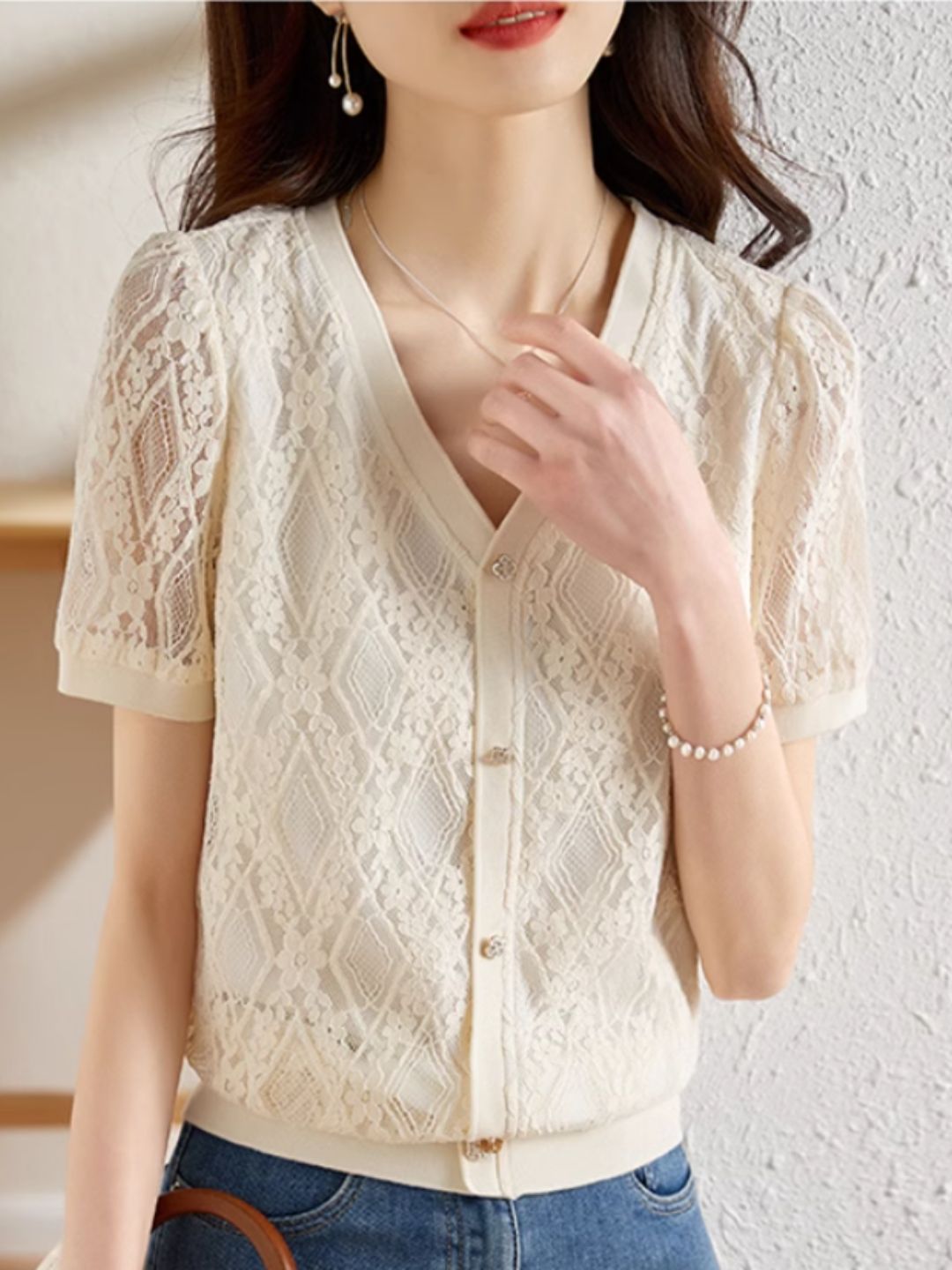 Elegant Lace Hollow V-Neck Top