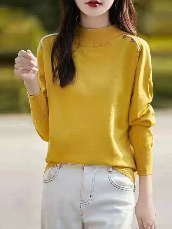 Classic Turtleneck Solid Color Knitted Sweater - Yellow