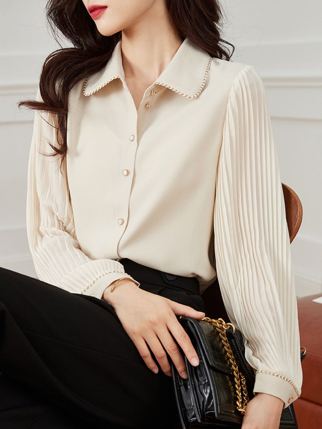 Elegant Puff Sleeve Lapel Shirt