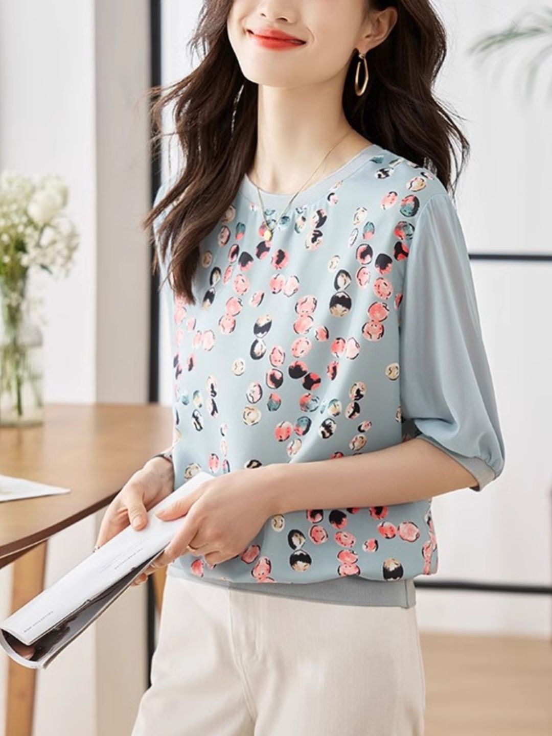 Crew Neck Printed Top