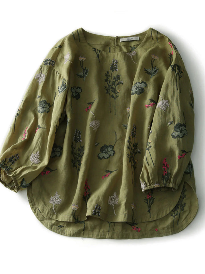 Loose Printed Embroidered Top