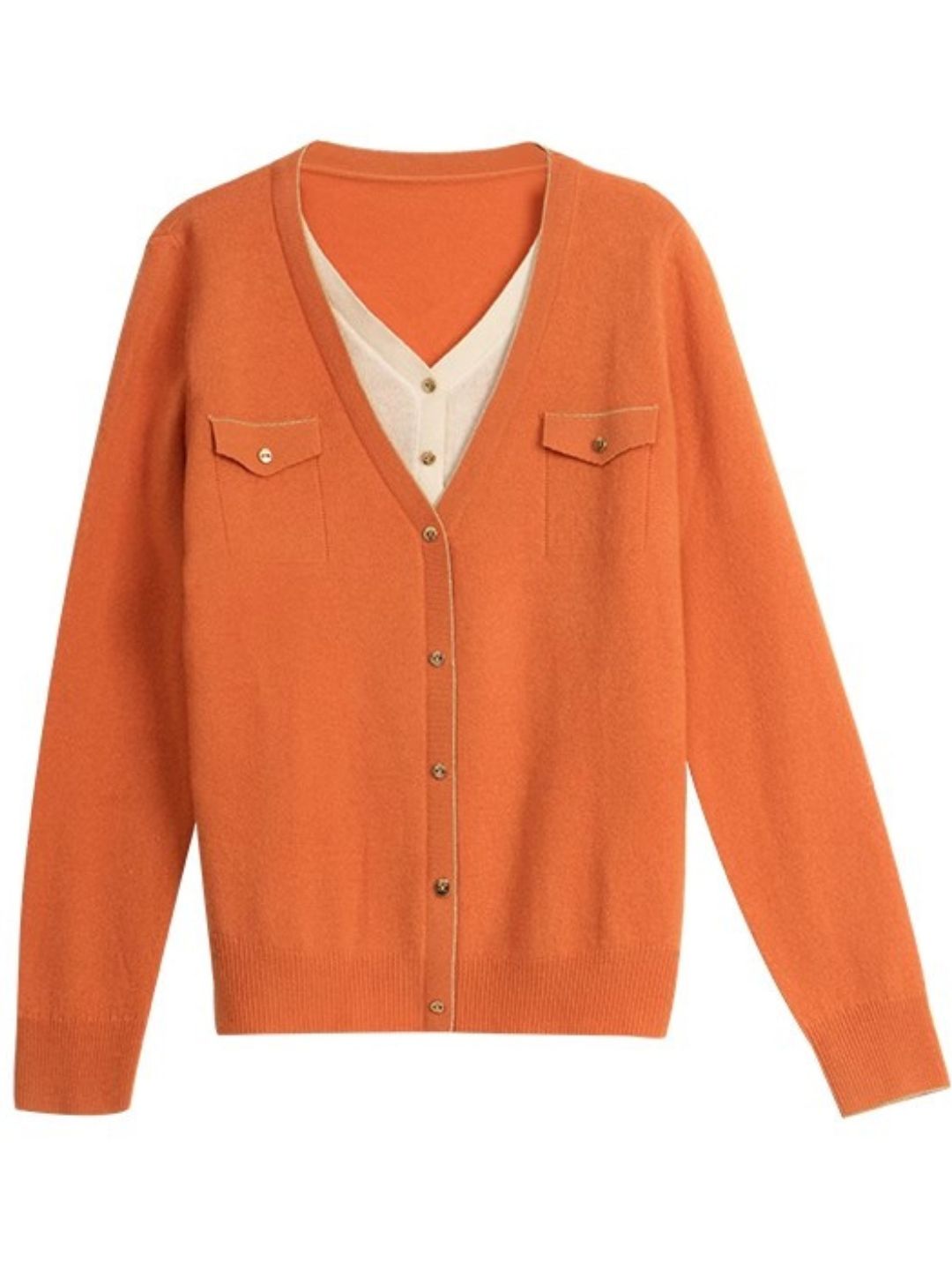 French Orange Lazy Style V-Neck Sweater