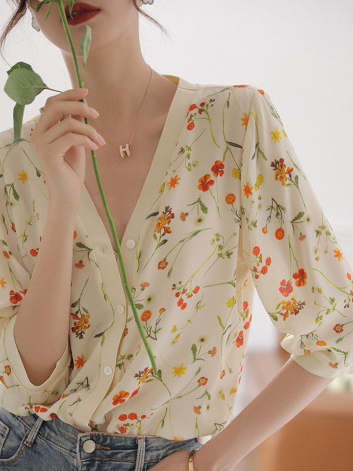 V-neck Floral Shirt
