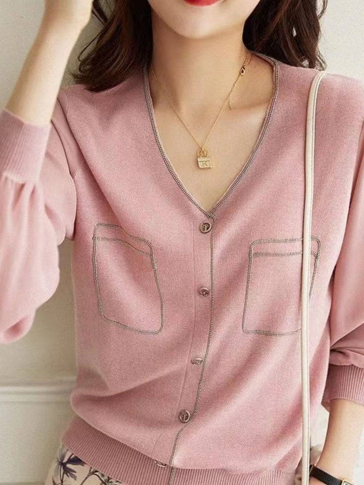 V-Neck Lantern Sleeve Sweater