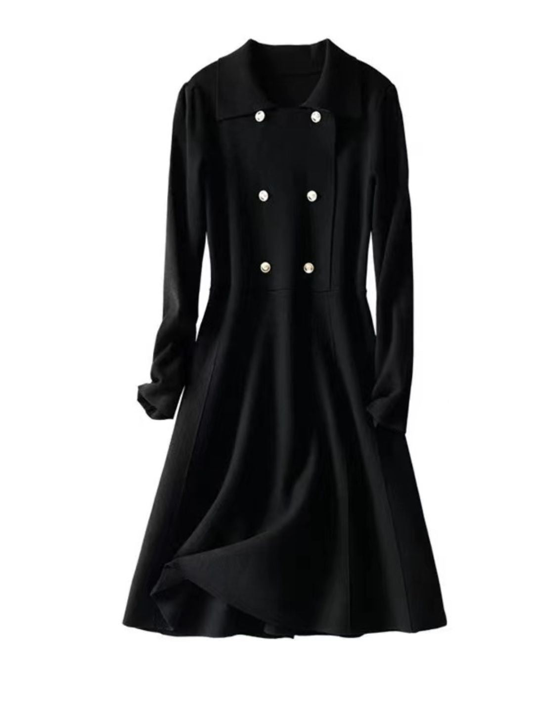 Lapel Knitted Sweater Dress -Black