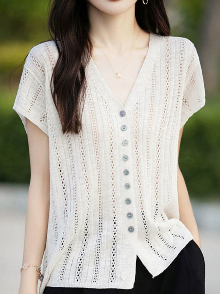 Classic V-Neck Loose Hollow Top