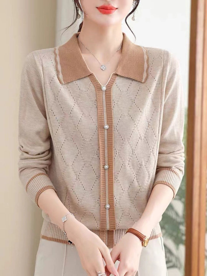 Classic Lapel Knitted Sweater - Green