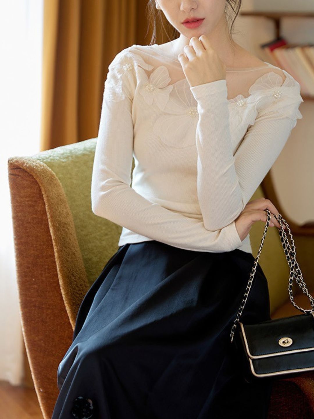 Mesh Applique Slim Fit Top