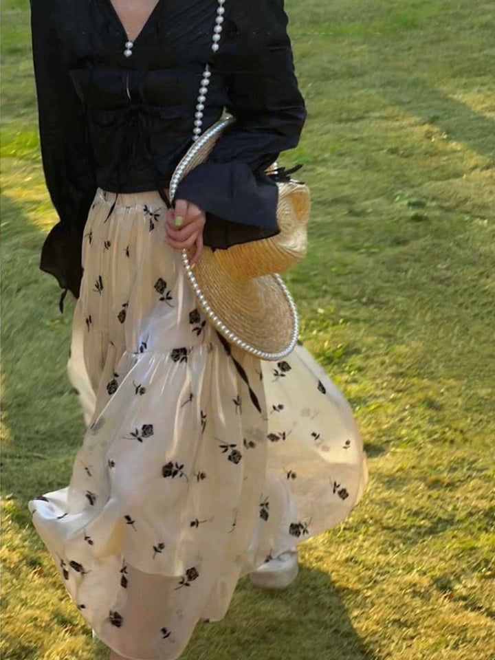 Rose Floral A-line Puff Skirt