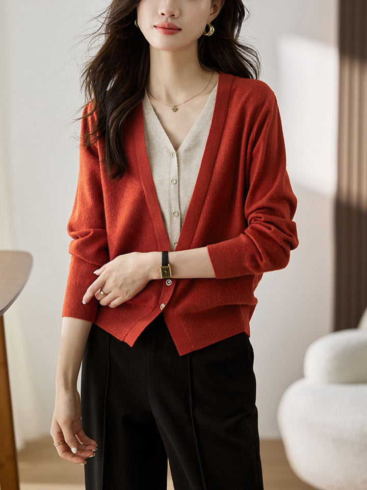 Colorblock Knitted Cardigan - Red