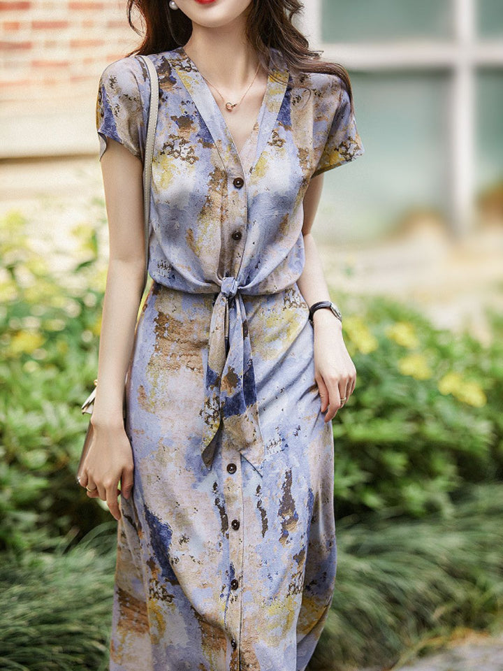 Elegant Printed Drape Dress
