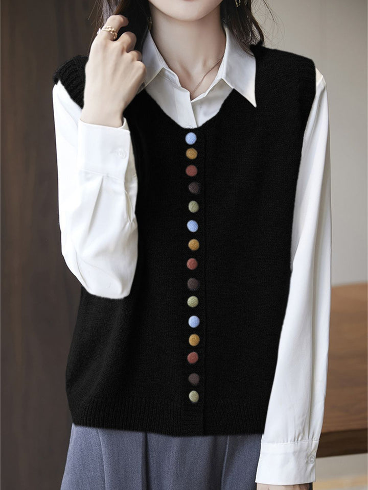 Rainbow Button Knit Vest - Red