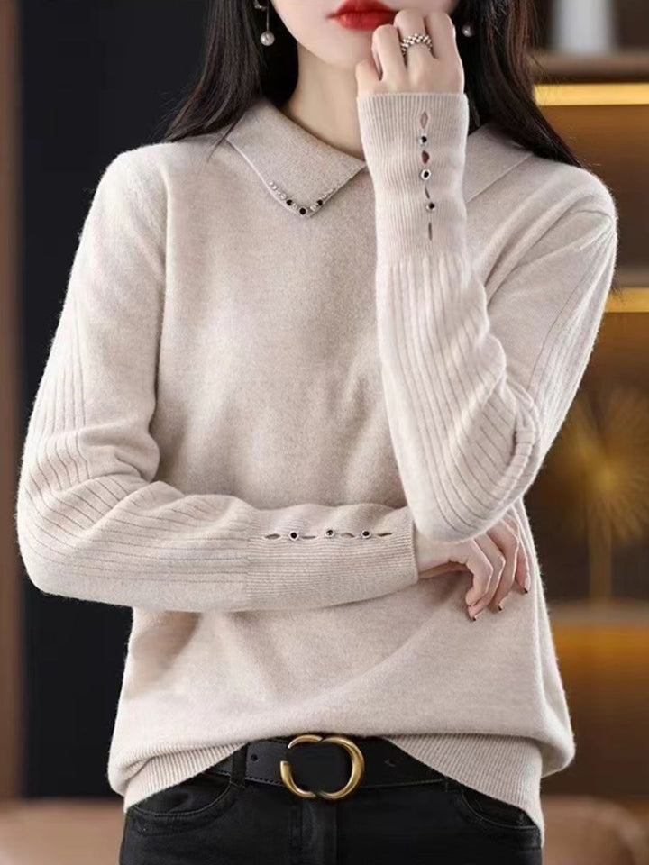 Lapel Beaded Button Sweater