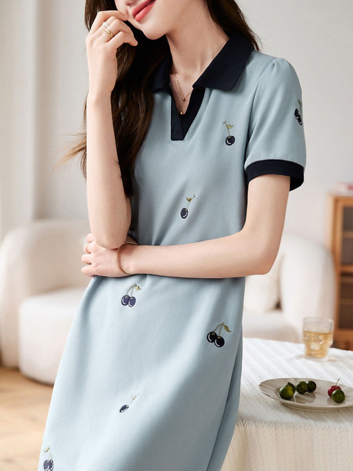 Polo Collar Contrasted Color Stitching Dress