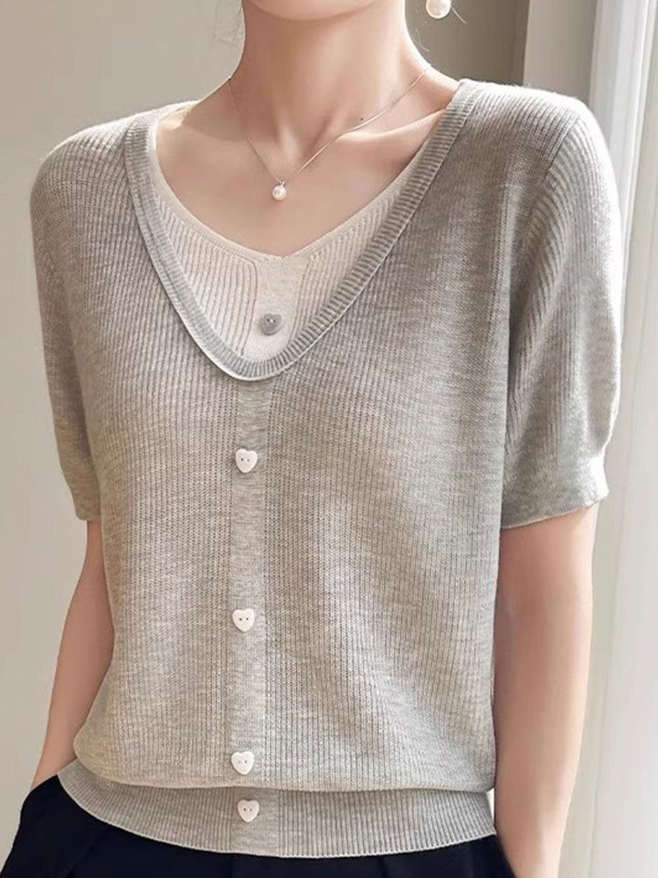Casual V-neck Patchwork Knitted Top