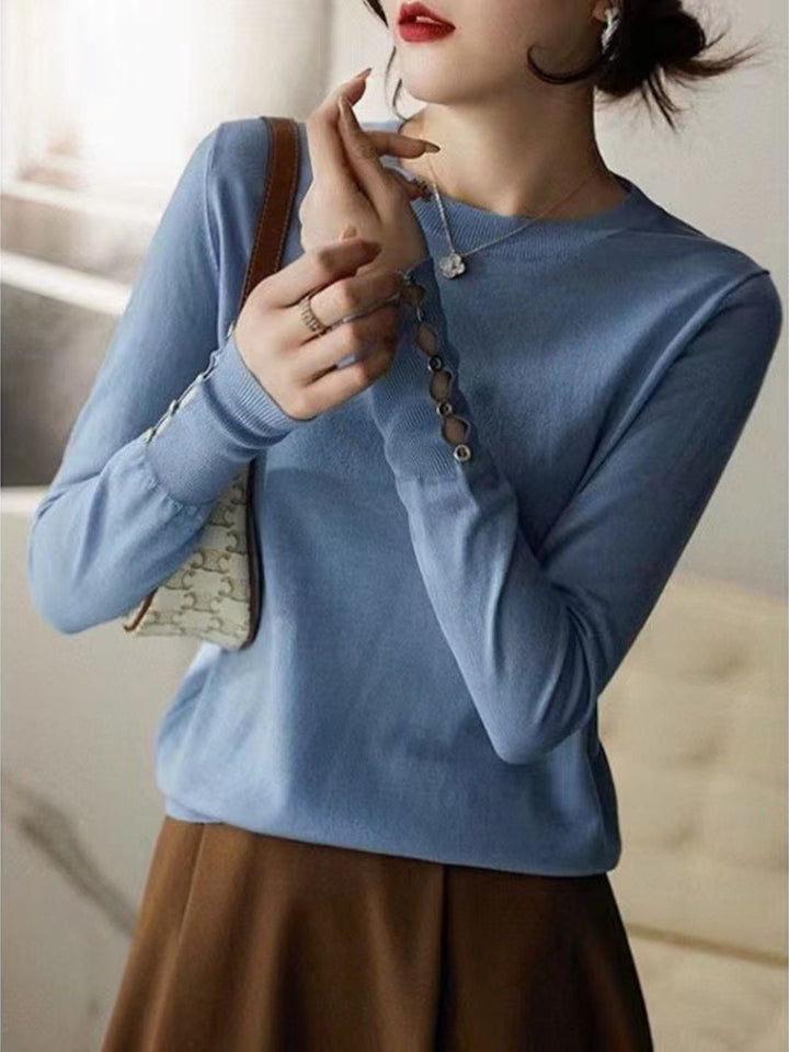 Metal Button Crewneck Cardigan