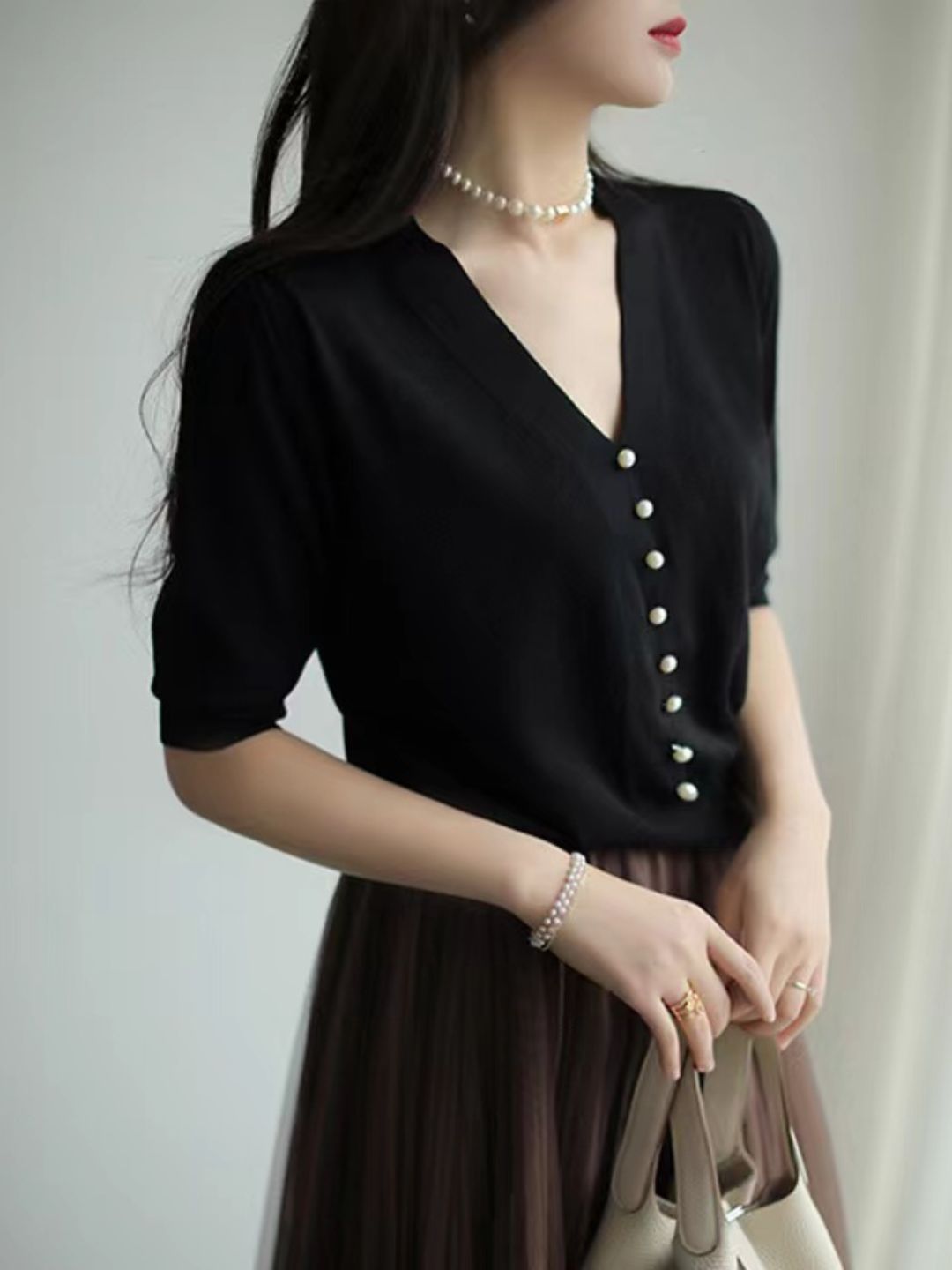 V-neck Sweater Top - Red