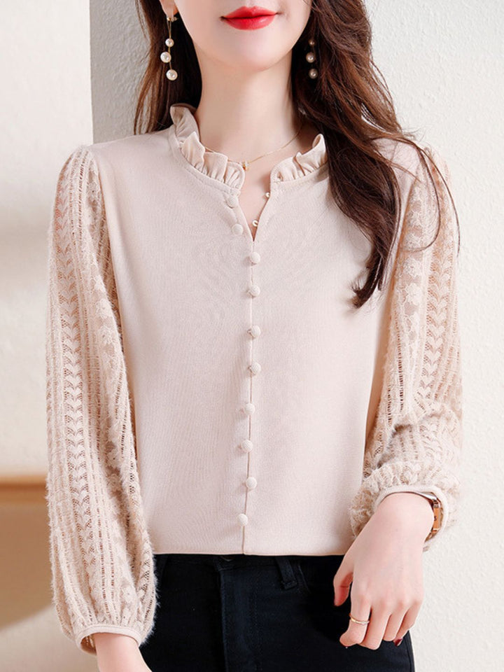 Elegant Lace Lantern Sleeve Top - Pink
