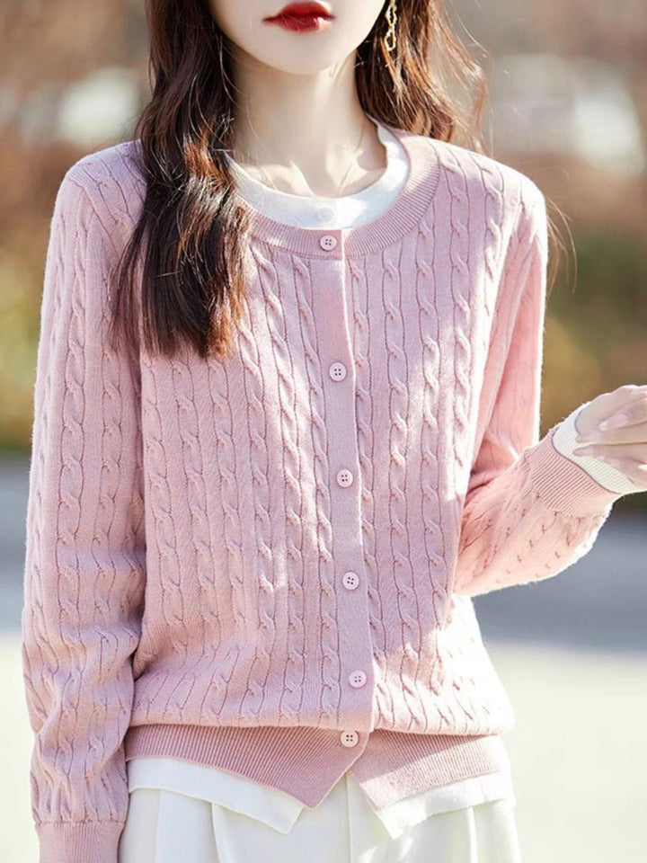 Loose Crew Neck  Splicing Top - Pink
