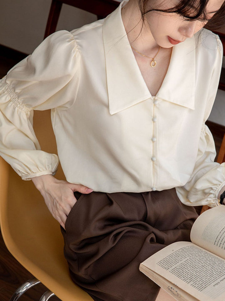 Fashion Lapel Lantern Sleeve Shirt