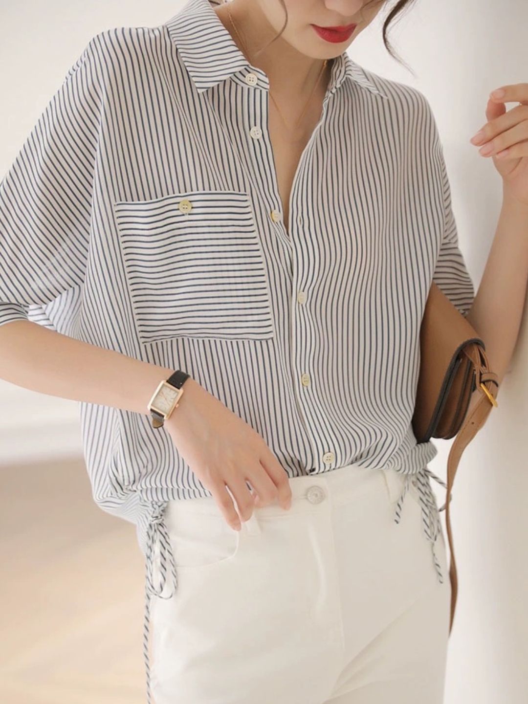 Loose Short-sleeved Striped Shirt