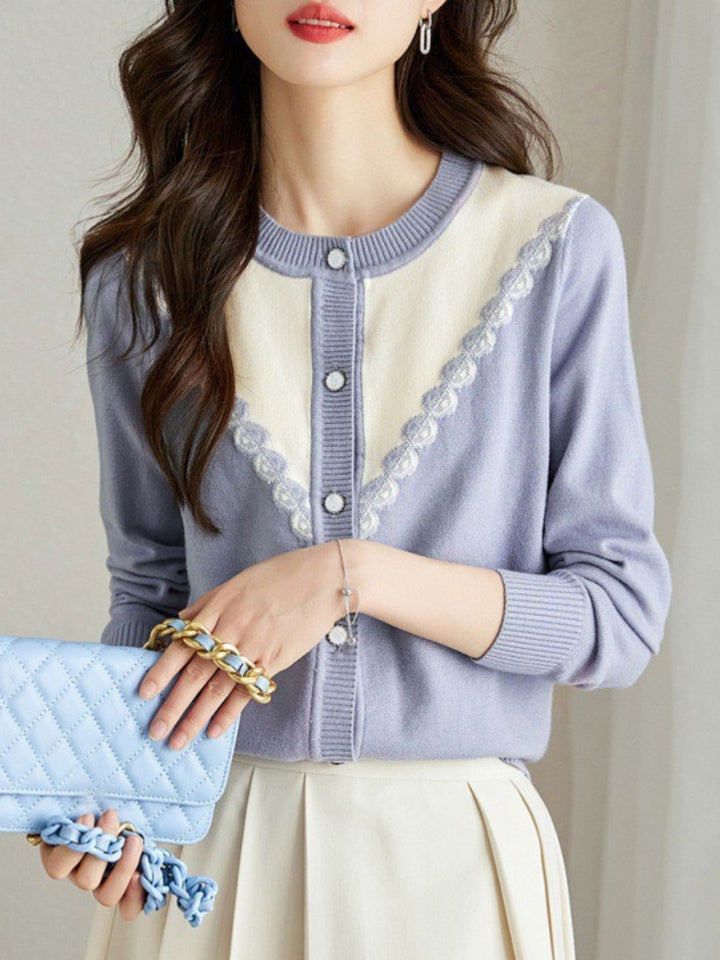 Contrast Color Cardigan - Blue