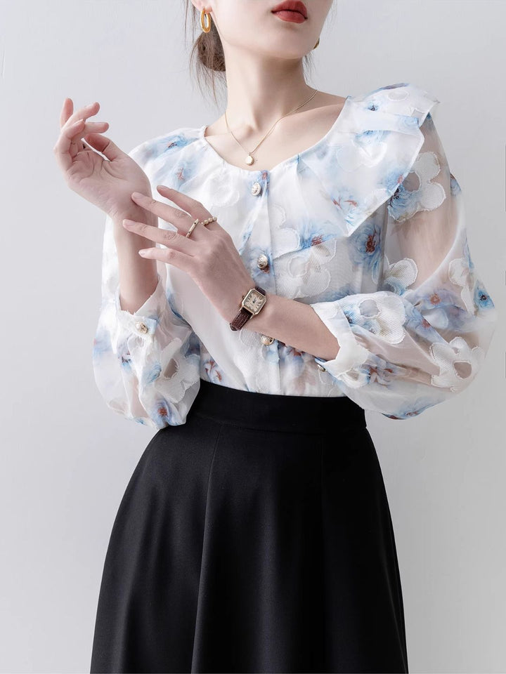 Round Neck Floral Long Sleeve Shirt