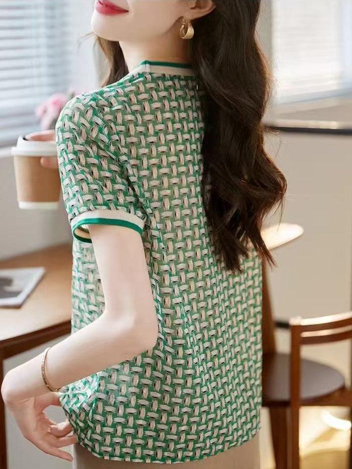 Retro Crew Neck Contrast Top