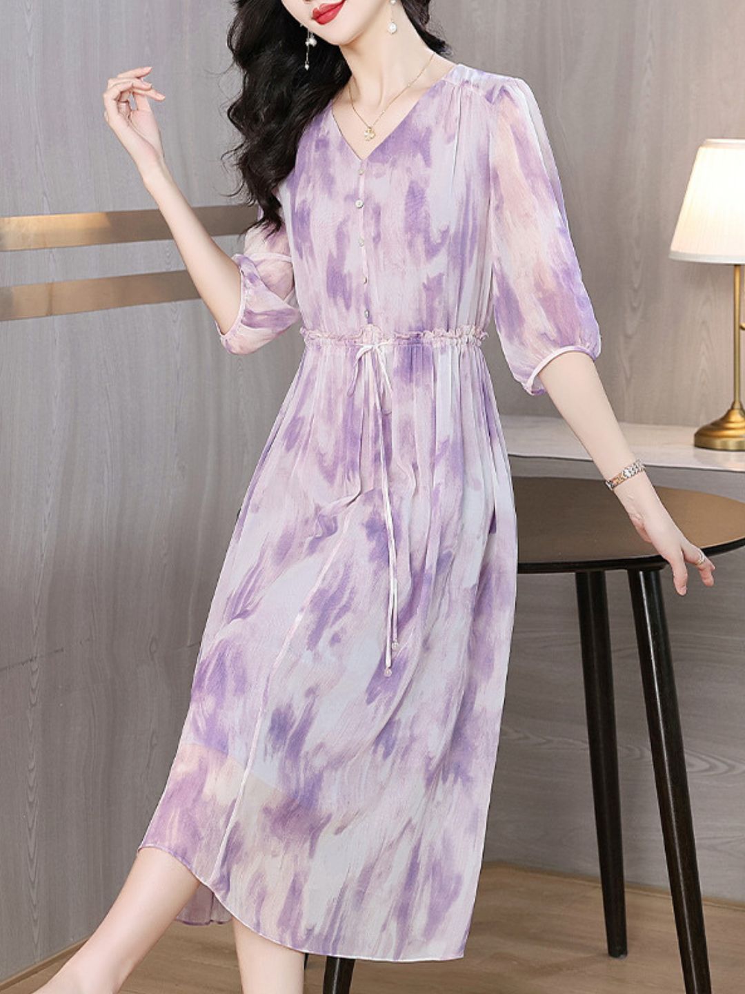 Clear Gradient Purple Print Dress