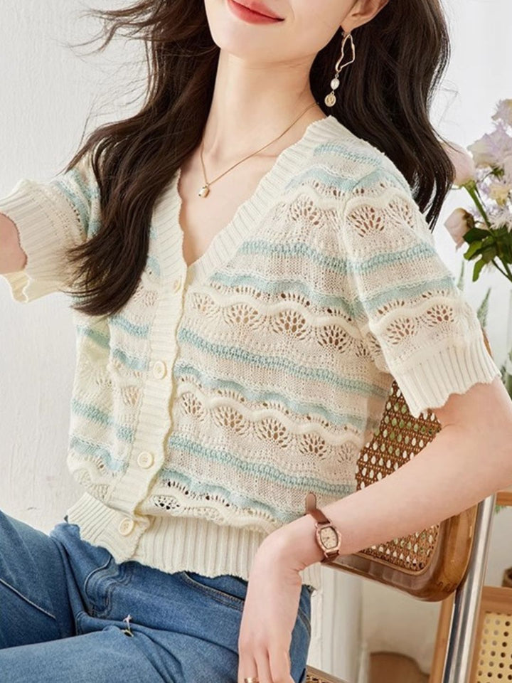 Retro Striped Short-sleeved Shirt