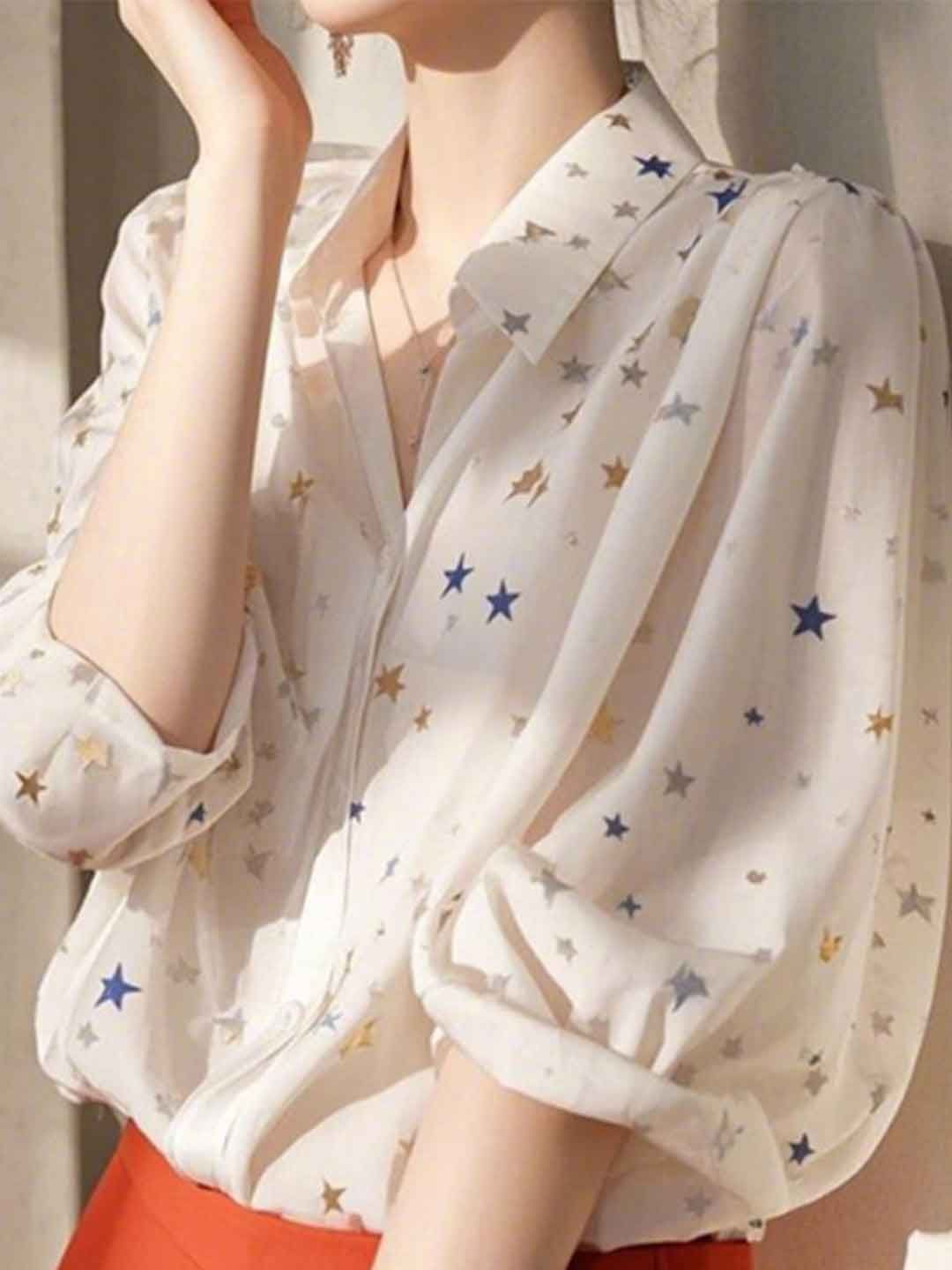 Loose Lapel Floral Printed Shirt