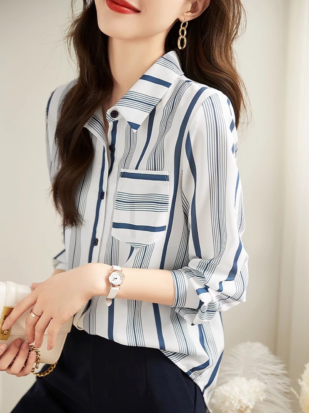 Versatile Long-sleeved Striped Shirt