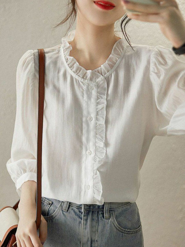 Vintage Loose Stand Collar Shirt - Green