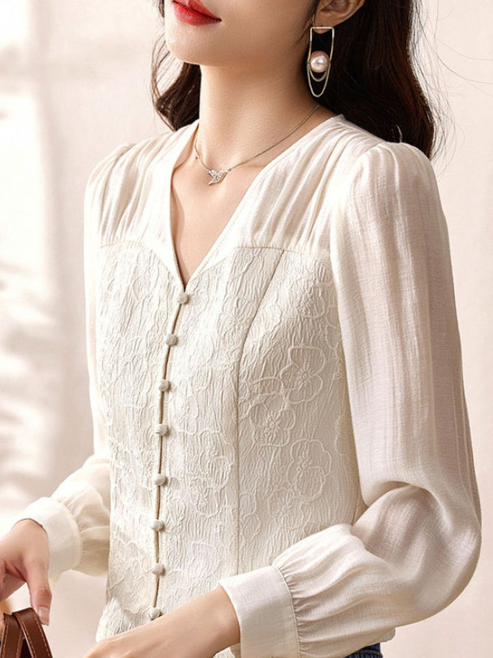 Elegant V-neck Jacquard Top