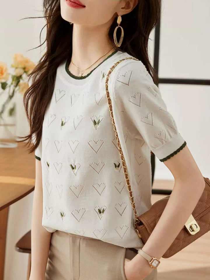 Hollow Embroidered Ice Silk Short Sleeves