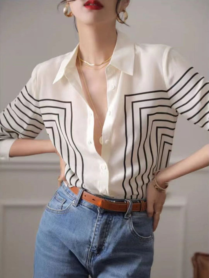 Temperament Striped Shirt Long Sleeve Top