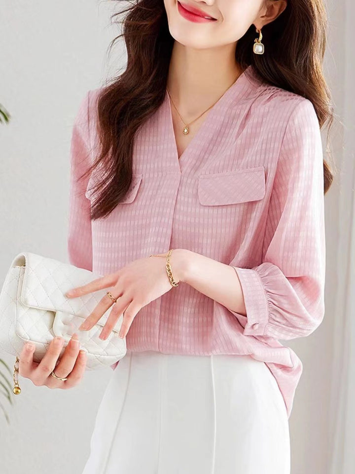 V-neck Chiffon Shirt Pink